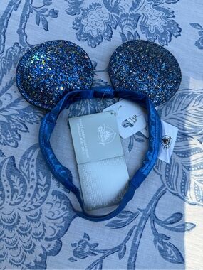 Disney Parks Blue Sparkle Youth Mickey/Minnie Ears Adjustable Headband NWT